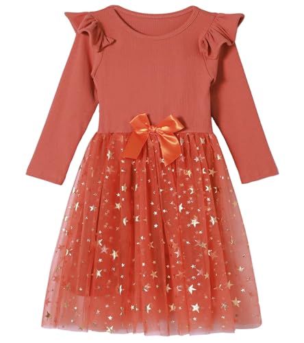 Little Girls Long Sleeves Dress Toddler Sparkle Stars Tulle Tutu Party Dresses