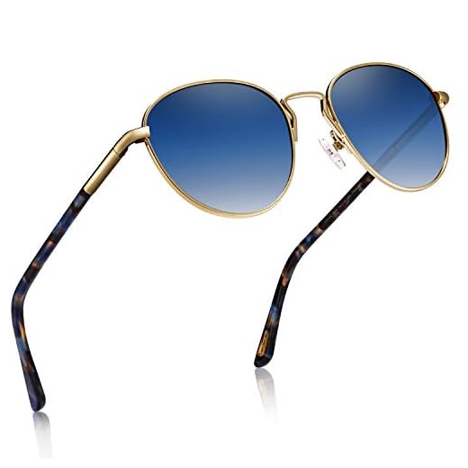 AVAWAY Óculos de sol polarizados femininos com proteção UV - Óculos de sol clássicos retrô com armação de metal AV312, 06: lente azul, Small