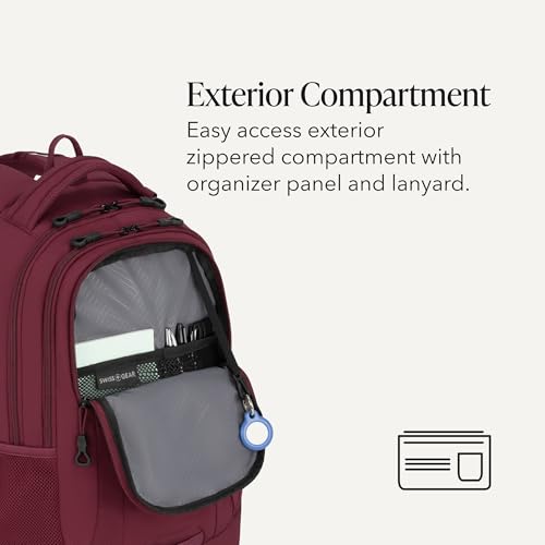 Image of SWISSGEAR Cecil Laptop Backpack, Fits Most 16-Inch Laptops, Three-Compartment Design, Airflow Back Panel, Merlot, 27.3L, 18-Inch