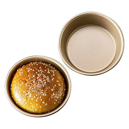Gurlideo 4 Inch Mini Bread Hamburger Bun Molds Mini Pie Pan Tart Tins Cupcake Pan Air Fryer for Baking-2SETS