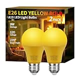 Roche Jaune Bug Light Bulbs, Yellow Bug Lights for Outside, A19 9W Equivalent 60W, 2000K Amber Porch Light Bulb, E26 Base, Not-Dimmable, Perfect for Patio, Deck, Backyard, 2 Pack
