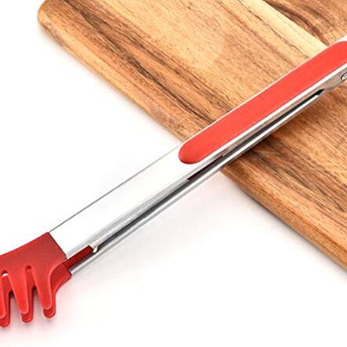 Hemoton 2PCS Stainless Steel Spaghetti Tongs Comb Shaped Silicone Kitchen Tongs Serving Tong for Cafe Home Party Random Color