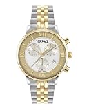Versace Orologio classico rotondo da donna, con cinturino bicolore e cassa con quadrante argentato