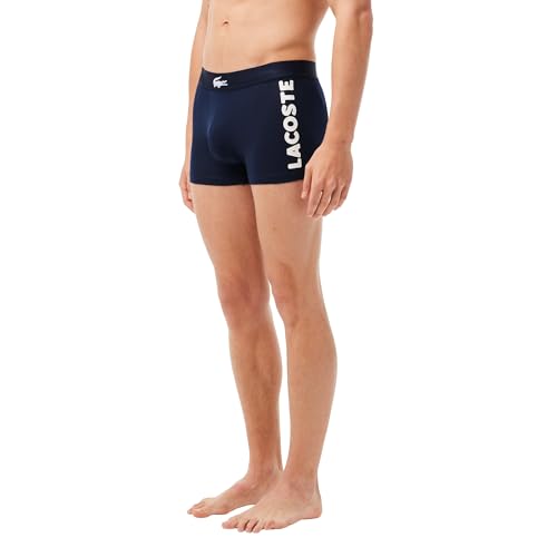 Lacoste Men's Cotton Stretch Big Croc Print Trunks, 3-pack, Navy Blue/White/Dove Grey/Deep Ocean, X-Small3