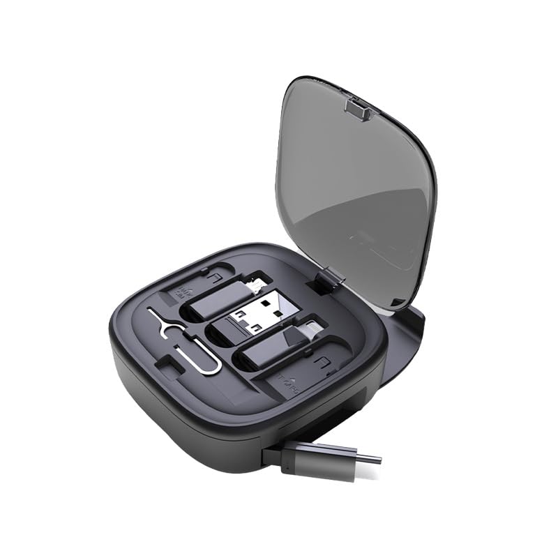 Multifunctional Charging Accessory Kit with Round Storage Case USB C to USB C Cable USB Adapters Phone Stand and Sim Card Ejector for Travel Office Outdoor Daily