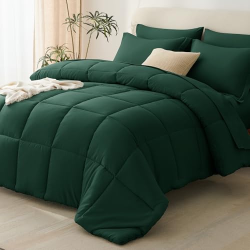 CozyLux Queen Comforter Set Emerald Green - 7 Pieces Bed in a Bag Queen Oeko-Tex Certified Bedding Set All Season Soft Bed Set with Down Alternative Comforter Sheets Pillowcases & Shams
