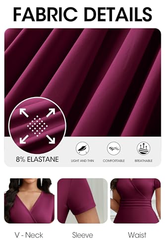 Image of CLOCOR Maxi Dress for Women Long Summer Short Sleeve Evening Formal V Neck A Line Dresses Wedding Guest Empire Waist Elegant