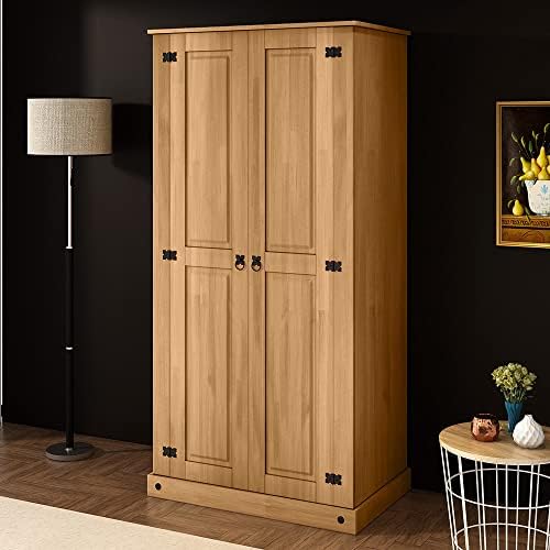 Panana Elegant Solid Pine Wooden 2 Door Corona Wardrobe Smooth Flat Top