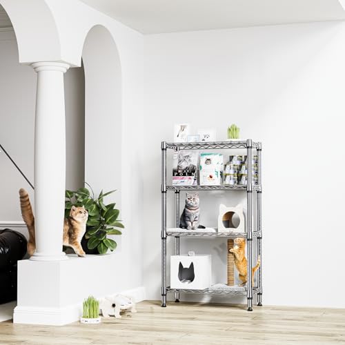 Image of M MZG 1000 lbs 4 Tier Shelf Metal Storage Shelves Wire Rack Closet Organizers for Garage Kitchen Bathroom Laundry Chrome 11.8 inch D x 25.6 inch W x 45.5 inch H