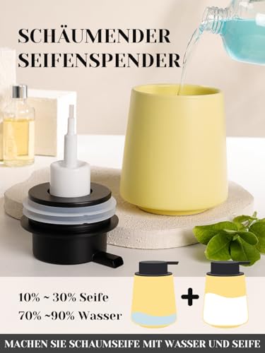 Autumnlife Seifenspender Keramik Schaumseifenspender, Gelb Spülmittelspender Küche mit Großer Pumpenkopf, Nachfüllbarer Schaumspender Matt Soap Dispenser für Küche, Bad - 400 ml 3