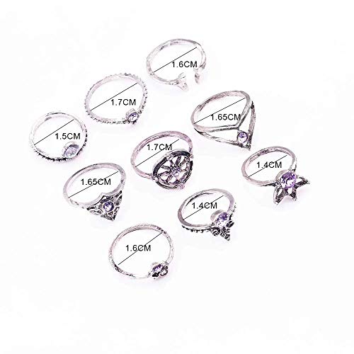 KIT ANÉIS FALANGE JOIAS PRATEADO CAUDA SEREIA BUSSOLA YOGA COM 9 ANEIS T1501