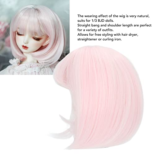 Zerodis Wig Doll Wig Doll Wig Straight Bang Shoulder Length Short Hair Soft Fiber Easy Cutting for 1/3 BJD Doll Wig Straight Bang (Pink) - Image 4