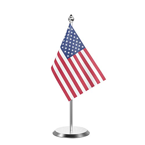 Image of The Flag Company Country Table Flag Single Stainless Steel Stand for Home and Office Desk,Conference (USA)