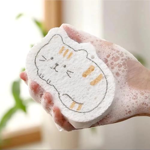 Image of Cute Cat Fish Dish Sponges Kitchen,Compressed Cellulose Sponges Home and Kitchen Cleaning Supplies（4PC）