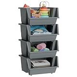 Knight 40L Stackable Open Storage Boxes | Multi-Purpose Plastic Storage Containers for Home, Office & Garage | Storage Bins for Clothes,Toys, Tools & Household Storage | Grey - 4pack