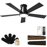 CubiCubi Ceiling Fans with Lights - 42' Low Profile Ceiling Fan with Light and Remote/APP, 3000-6500K Dimmable, 5CCT, Quiet, Flush Mount, Modern...
