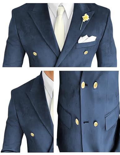 Men's Double Breasted Velvet Blazer Jacket Sport Coats Formal Classic Fit Business Dinner Party Wedding Suit3