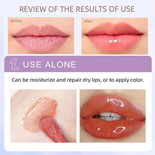 Petansy 3 Colors Hydrating Lip Gloss, Plumping Lip Oil Tinted Lip Balm Lip Care Transparent Toot Lip Oil, Lasting Nourishing Lip Glow Oil Non-Sticky Big Brush Glitter Shine Primer Lip Tint #TOP3