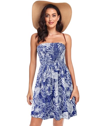 Image of Summer Dress for Women Beach Boho Strapless Cover Ups Off Shoulder Floral Sundresses