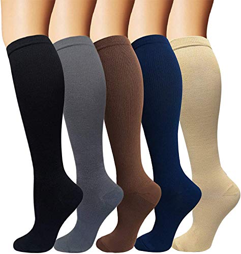 Sooverki Calcetines de compresión para Mujeres y Hombres 20-25 mmHg es el Mejor Graduado atlético, Correr, Volar, Viajar, Enfermeras 16-Negro/Gris/marrón/Azul/Desnudo S/M