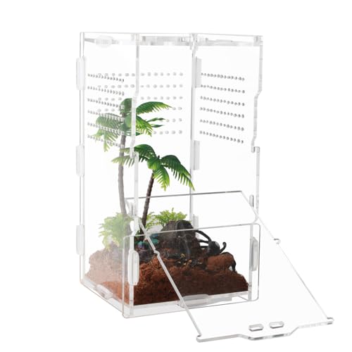 Jumping Spider Enclosure,8x4x4 Inch Reptile Feeding Box,Micro Transparent Habitat Tarantulas Cage Jumping Spider Enclosure for Small Reptile Insect Office Home