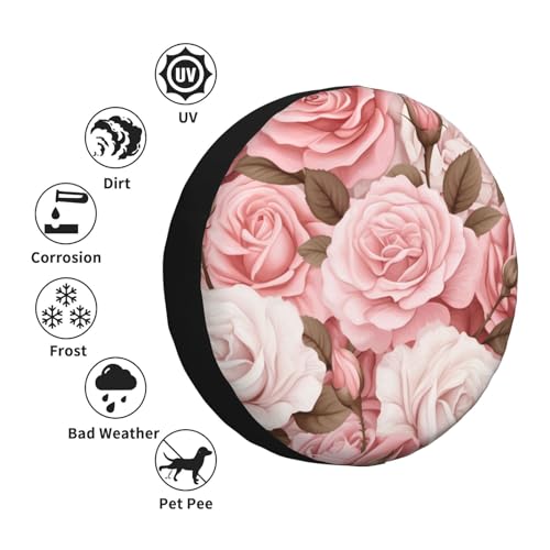 Image of Spare Tire Cover Vintage Pink Rose Flower Floral Tire Cover 15 Inch Wheel Covers for Rv Trailer Jeep SUV Truck Camper Vehicles Dust-Proof Waterproof Tire Protectors