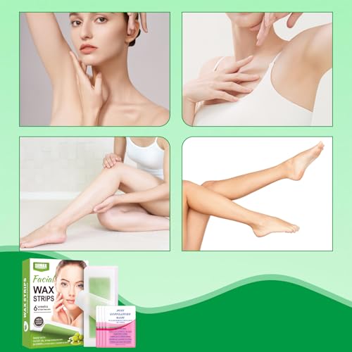 60 Piezas Bandas Depilatorias Bandas de Cera Depilatoria Tiras Depilatorias Cera Fria Depilatoria con 8 Toallitas Calmante Post-Depilación Adecuado para la Cara y el Cuerpo - imagen 6