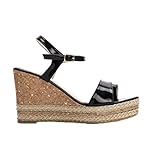 angesagte Farben Damen Keilabsatz Sandalen Wedge Sandaletten Peeptoes Lack Glitzer Schwarz Gold Silber BA3007 (36, Schwarz)