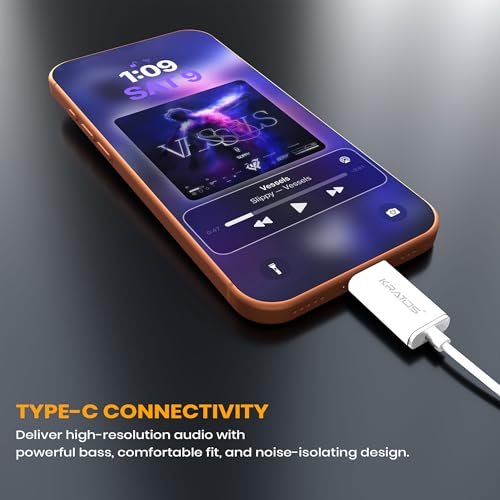 Image of Kratos Tune V6 C Type Earphones Wired, Deep Bass Drivers Earphone, Inline Control Type c Headphones with Mic, Comfort Fit Type c Earphone with Volume Control,Metallic C pin Earphones (White)