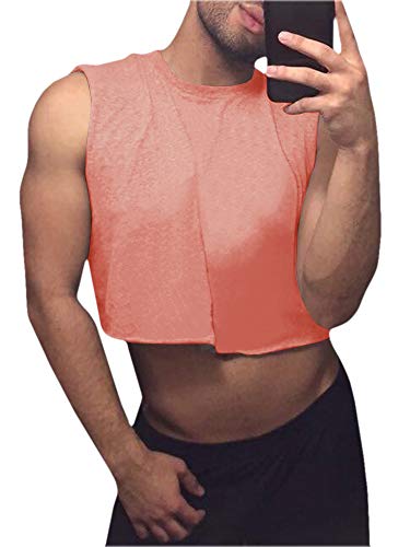 Mens workout cropped tank top plain vest lightweight basic sleeve…