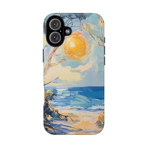 Peinture de paysage côtier coque rigide mate pour iPhone 16 Plus bleu Sunlit