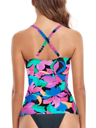 Image of RELELCIGA Women's Tankini Top V Neck Ruched Tummy Control Bathing Suit Top