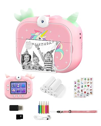 Gaaqii Camara Fotos Infantil, 24MP 1080P Cámara Instantánea para Niños con Papel de Impresión, 32 GB Tarjeta SD y Bolígrafos de Colores, Regalos para Niños de 3 a 14 Años Rosa