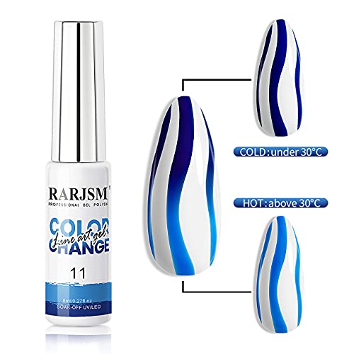 Rarjsm Temperature Color Changing Painted Line Art Gel Nail Polish Set,12 Colors Mood Changing Gel Polish Pink Orange Red Blue Green Purple For Fall Winter Nail Art Diy Design Curing Required 8Ml #TOP5