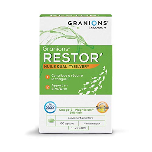 Granions Restor' - 60 capsules = 15 jours à 30 jours - Oméga-3 EPA & DHA, Magnésium, Sélénium - Réduit la fatigue - Laboratoire des Granions - Marque française