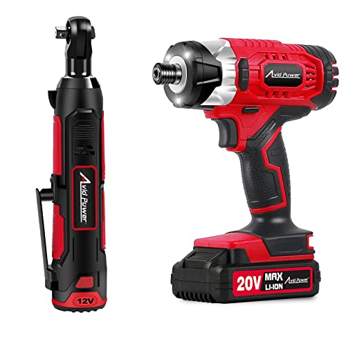 Avid Power 3/8" Cordless Electric Ratchet Wrench Bundle With 20V Impact Driver Kit #TOP12