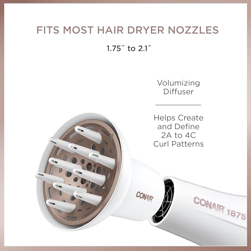 Conair Double Ceramic Universal Diffuser for Frizz-Free Curls – Adjustable Hair Dryer Attachment (Fits Nozzles 1.75” to 2.3”)