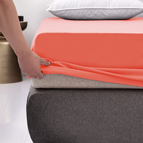 Ayasw Fitted Sheet Only Full Size Deep Pocket Bed Fitted Sheet Premium Soft And Cozy 1800 Brushed Microfiber Fits 8" To 16" Wrinkle, Fade, Stain Resistant Coral #TOP12