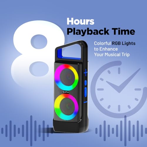 Image of pTron Fusion Saga 20W Bluetooth Speaker with Punchy Stereo Sound, RGB Lights, Metal Grills, 8H Playtime, TWS Feature & Multi-Compatibility Modes-BT5.1 /Aux /TF Card /USB (Black & Blue)