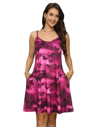 Image of Womens Summer Dresses Spaghetti Strap V Neck Sleeveless Beach Sundress