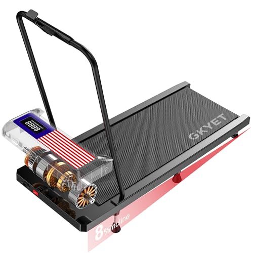Image of Walking Pad Treadmill with Handle Bar, 8% Incline Under Desk Treadmill | Quiet 2.5HP motor, 265 lb capacity, 0.6-4 MPH speed, 15 x 35.4 in belt, compact for home office and small spaces