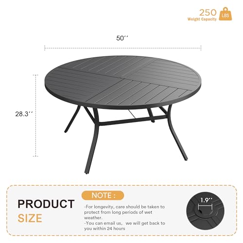Image of VICLLAX Round Patio Table with Adjustable Umbrella Hole for 6, All Weather 50 inch Metal Outdoor Dining Table for Lawn Garden, Black