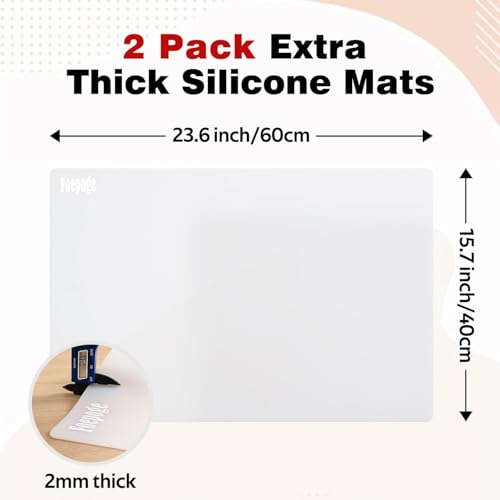 2 Pack Extra Thick 2MM Silicone Worktop Protector Mats, 60 × 40 cm Non-Stick Heat Resistant Countertop Cover, Large Silicone Kitchen Mat, White - Image 2