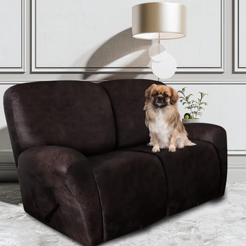 Image of ANARACHON Leather Look Loveseat Recliner Covers Stay in Place 6-Piece Recliner Sofa Slipcover 2 Seater Reclining Couch Cover Spandex Fabric Washable (Recliner Loveseat, Chocolate)