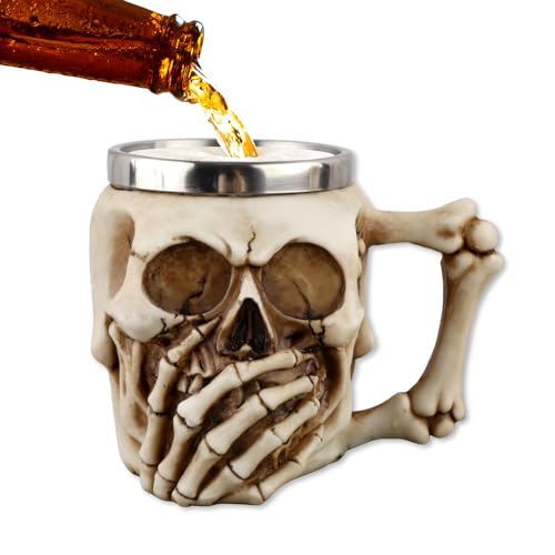 BAYINBROOK Tasse Viking en Acier Inoxydable, Tasse Mug Gobelet Médiévale de Différents Styles, Tête de Mort Tasse pour Café Bière Boisson etc, pour Hommes Femmes...