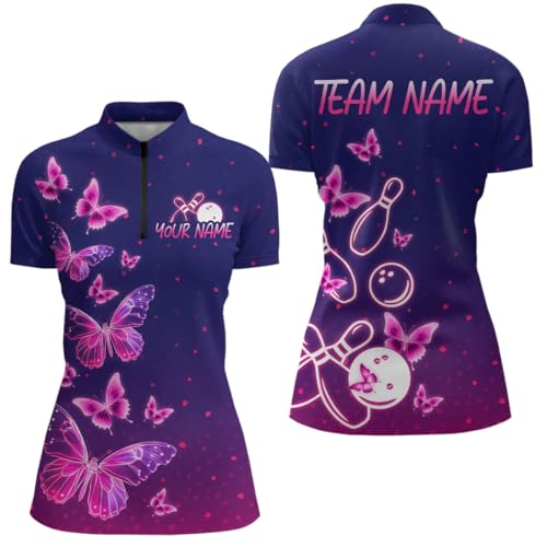 Purple Butterflies Bowling Shirts for Women Men Team Custom Bowling Jerseys Polo Shirts & Bowling Quarter Zip Shirts
