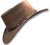 Resistente al agua Oztrala Sombrero de cuero aceitado australiano Outback australiano vaquero occidental para hombre para mujer de los niños negro marrón WO HL11 US, Verde Musgo, Small