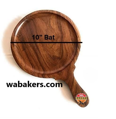 Image of W.A Bakers Wooden Round Pizza Bat with Handle /Bat /Board (10 Inches, Brown) (Medium) (10 Inch)
