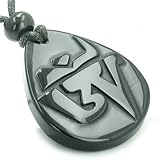 BestAmulets Amulet Ancient Tibetan OM Good Luck Charm Black Agate Spiritual Protection Pendant Necklace