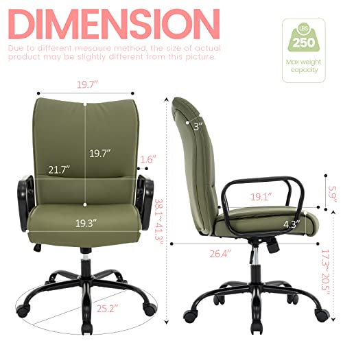 Mfd Living Home Office Chair, Modern Upholstered Mid-Back Pu Leather Task Desk Chair With Arms, Adjustable Rocking Swivel Computer Chair With Wheels (Olive Green, Black Base) #TOP4